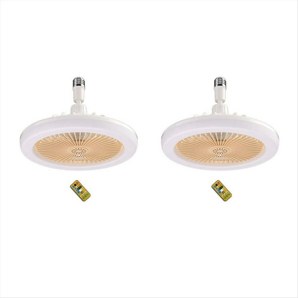 2X Ventilador de Techo con Control Remoto y Luz 30W LáMpara LED Ventilador Ventilador de Techo Silencioso Inteligente E27 Convertidor Base Color Crema