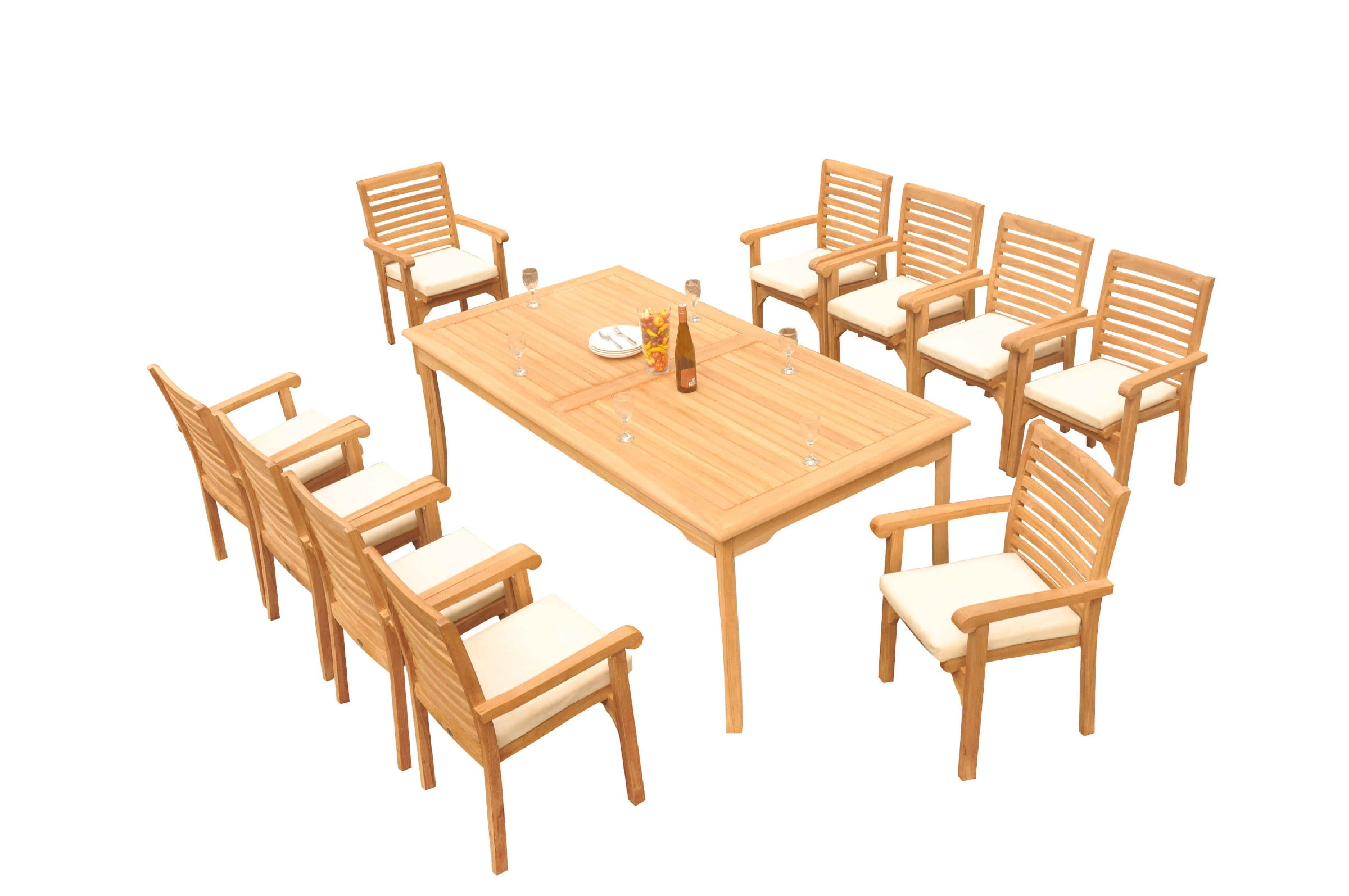 Teak 11-Piece Outdoor Dining Set with Cushioned Chairs