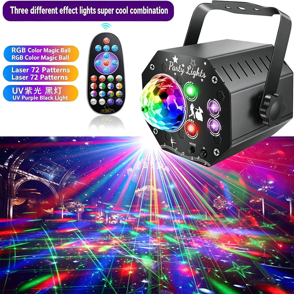Mini Stage Effect Light,  UV LED Projector Disco Light, 64 Patterns DJ Strobe Light  for Bar Wedding Birthday Halloween Home Party Decor