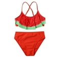 thumbnail image 1 of nsendm Girls' Swimwear Bikini Toddler Girl Swimsuit Summer Cute Crisscross Small Watermelon Printing Floral Print Two Piece Swimsuits Beach 1PC Tops+1PC Shorts Red 11-12 Years, 1 of 5