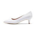 thumbnail image 2 of Zhabtuc Womens Kitten Heels,2 Inch Low Heel Pumps Slip On Closed Pointed Toe Pumps Office Work Shoes Dress Pumps White Size 9, 2 of 5
