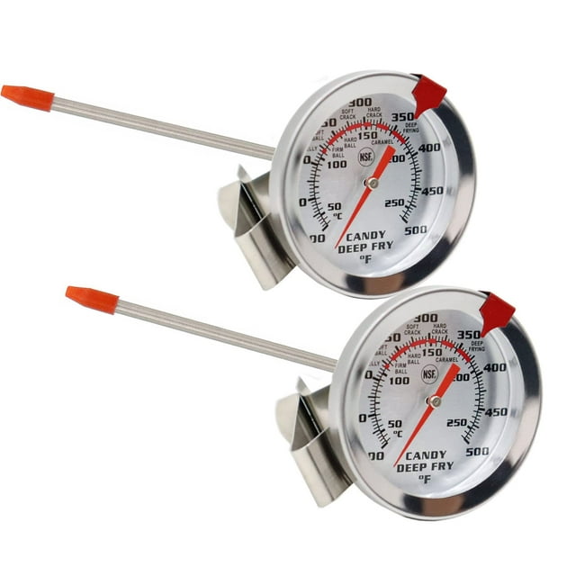 Candy Thermometer Deep Frying Thermometer with Clip (2 Pack and 8 Inch Probe - Best Oil Thermometer deep Fry for Cooking Tall pots,Candle,Candy Making,Deep Frying