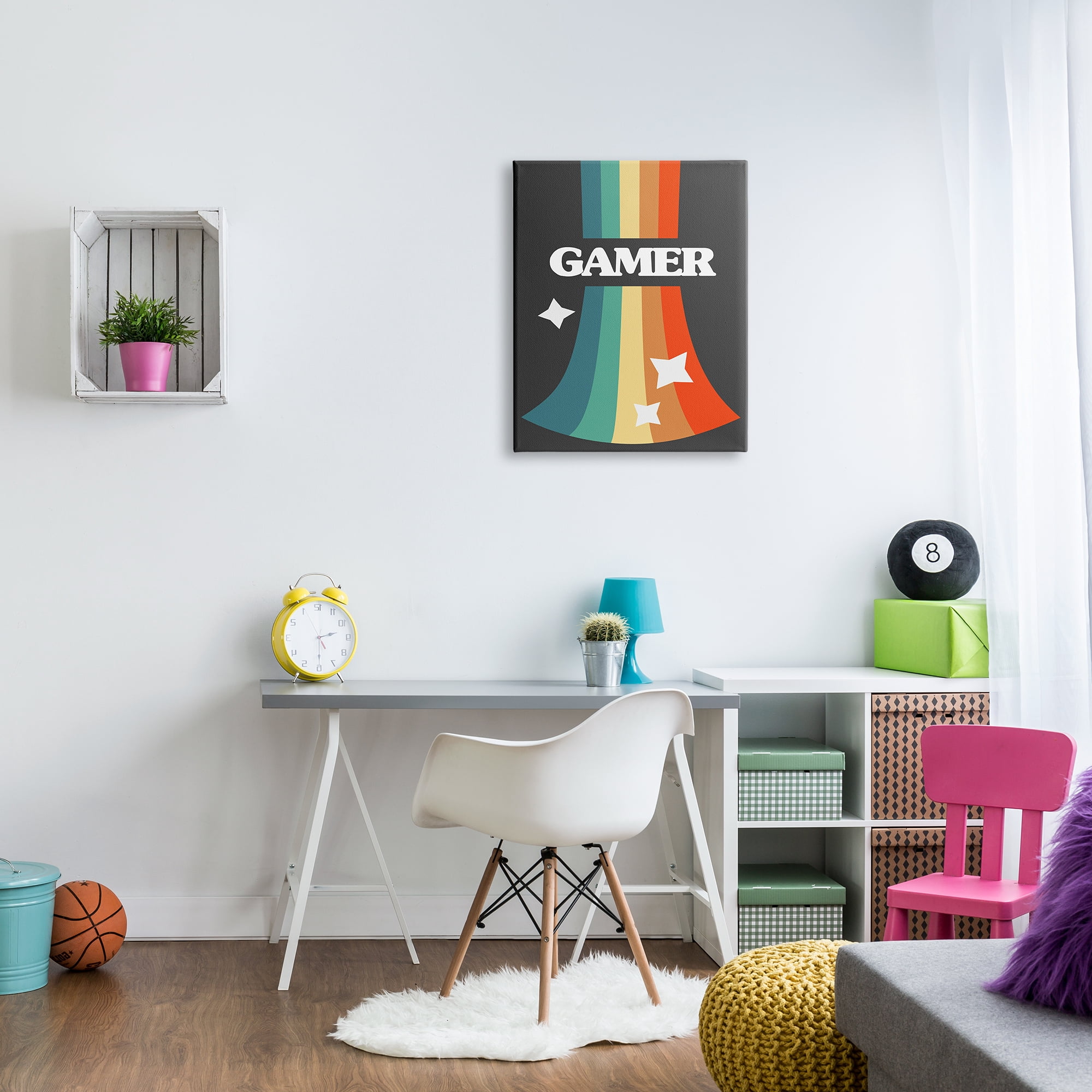 Stupell Industries Gamer Text Vintage Retro Rainbow Video Game Slang, 24 x 30, Design by Daphne Polselli