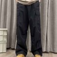 thumbnail image 4 of Mens Cargo Pants Solid Color Elastic Waist Full Length Pants Black, 4 of 4