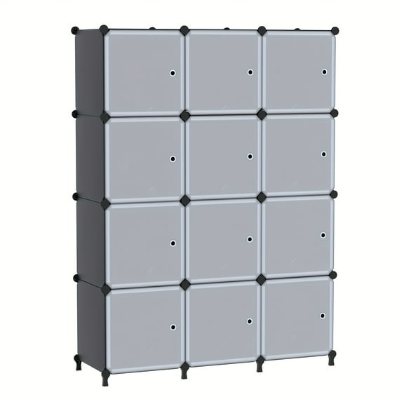 Mellink 12 Cube Storage Organizer Featuring Doors, Customizable Plastic Closet Shelf, Modular Bookshelf, Stackable Shelving Unit for Bedroom And Living Room
