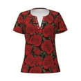 thumbnail image 3 of Naloa Rose Flowers Print T-Shirts Short Sleeve V Neck Tees for Women Fashion Tops Trendy Lightweight Soft Casual Summer Outfits Clothes, 3 of 5