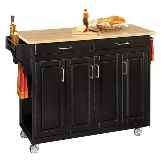 Hawthorne Collections 49" Wood Top Kitchen Cart in Black
