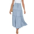 thumbnail image 1 of MAWCLOS Women Midi Skirt High Waist Skirts Swing Drawstring Bohemian Ruffle Sky Blue S, 1 of 4