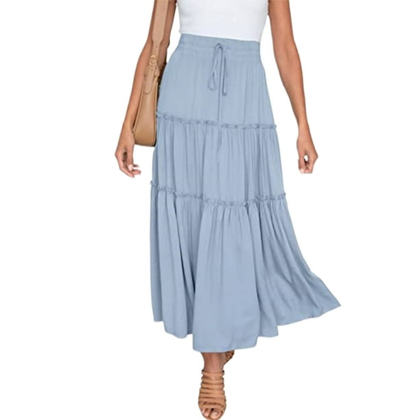 Frontwalk Pleated Maxi Skirts for Women Loose Plain Long Skirts High ...