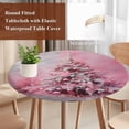 thumbnail image 6 of Pink Christmas Tree Fitted Tablecloth with Elastic Edged, Round Table Cloth for Dining Table, Xmas Tree Oil Painting Waterproof Oil Proof Table Cover for Indoor Outdoor 45"-54", 6 of 9