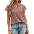 thumbnail image 2 of Camiseta con cuello en V y mangas con volantes, camiseta de manga corta con volantes para mujer, camiseta de manga corta con volantes para mujer, camiseta multifuncional con mangas cortas con volantes, 2 of 6