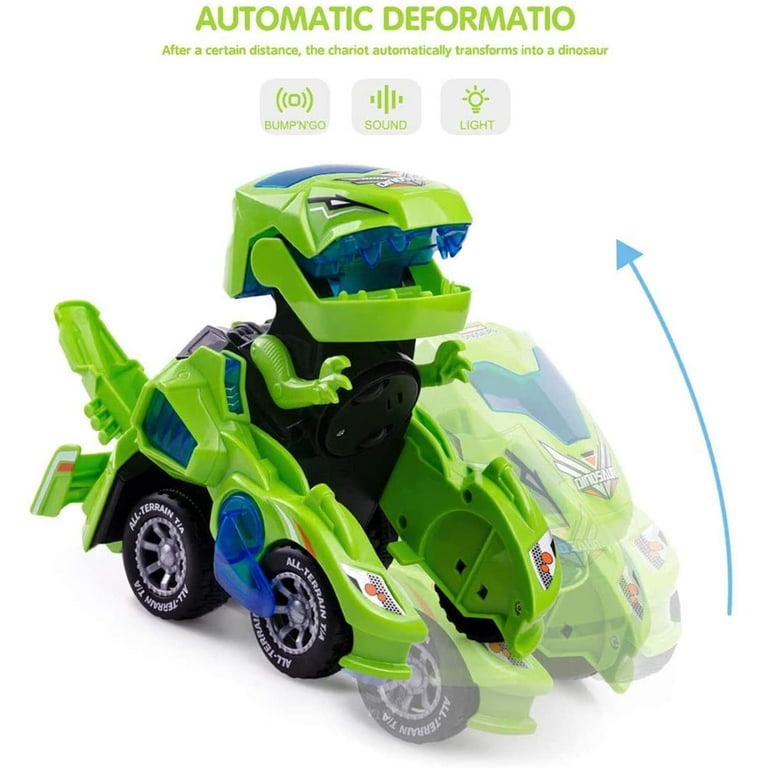 Deform Dinosaur Toys para niños niñas, 2 en 1 Dinosaur Toy Cars para niños, Transforming Dinosaur LED Car con música, Automatic Dino Transformers Toys, Boy Toys Dinosaurs Toy Car (Verde) Sincero Hogar