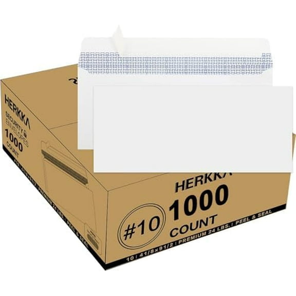 #10 Security Self-Seal Envelopes, No.10 Windowless Bussiness Envelopes, Security Tinted with Printer Friendly Design - Size 4-1/8 x 9-1/2 Inch - White - 24 LB - 1000 Pack$$Office