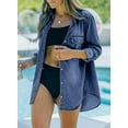 thumbnail image 3 of ORUYROP Sidefeel Women Distressed Washed Long Sleeve Shacket Raw Hem Ripped Jackets, 3 of 6