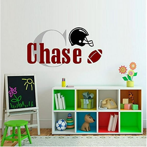 Decal ~ Football (Custom Name) Monogram #2: Children, Sports, Wall Decal 13" x 26" (Ball on Right)