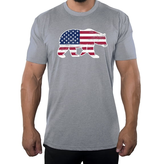 American Flag Bear, Men's 4th of July Shirts, Graphic Tee shirts for Men - Heather Grey MH200PATRIOT S1 S