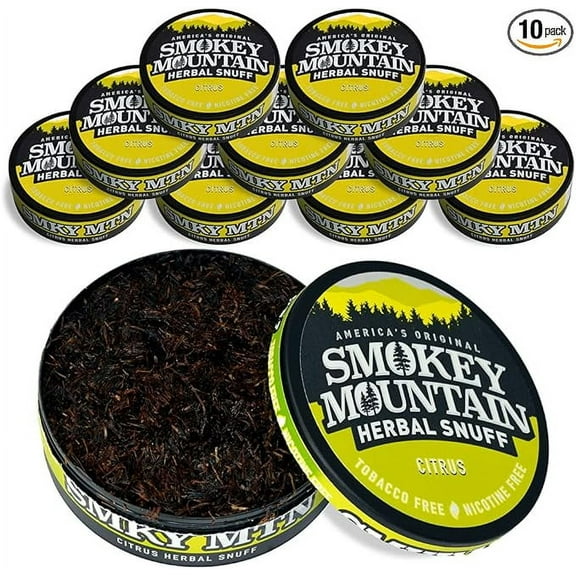 Smokey Mountain Herbal Long Cut – Citrus – 10 Can Box - Tobacco-Free and Nicotine-Free Snuff