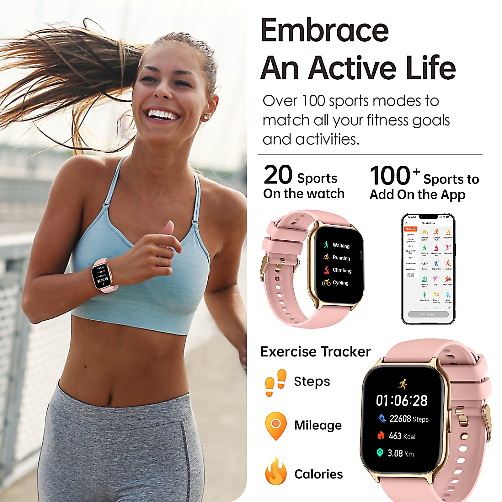 Smart Watch for Android and iPhone, TIGRADE Answer/Make Call Smartwatch for Men Women Waterproof, 23 Sport Modes, Fitness Activity Tracker, Pink