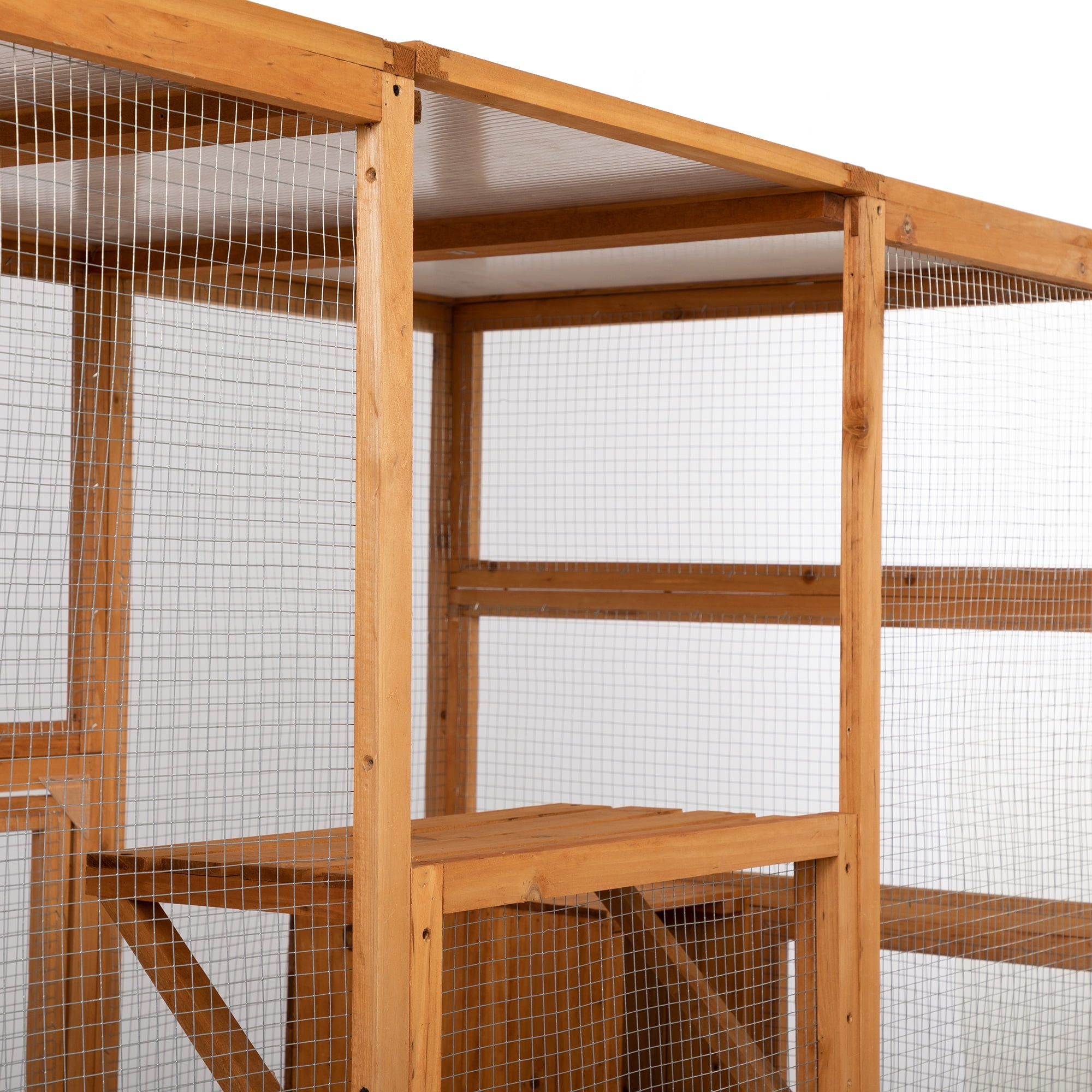Veryke Outdoor Cat House Cat Shelter Wooden Animal Cage w/ Run, Glazed Pine Veryke Outdoor Cat House Cat Shelter Wooden Animal Cage w/ Run, Glazed Pine