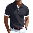 thumbnail image 2 of Ribbed Polo Shirts for Men Summer Casual Button Up Short Sleeve Shirts Textured Collared Cuban Shirt Knit Henley Tops Dark Gray M, 2 of 5