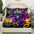 thumbnail image 3 of Dragon Queen Size Sheet Sets 4pcs, 3D Sunflower Safari Printed Bed Sheets Set For Bedroom, Galaxy Wildlife Soft Luxury Bedding Set, Yellow Purple Stars Animals Teens Bed Set, 3 of 5