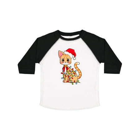 

Inktastic Cute Christmas Cat Tangled in Colorful Lights with Red Hat Gift Toddler Boy or Toddler Girl T-Shirt
