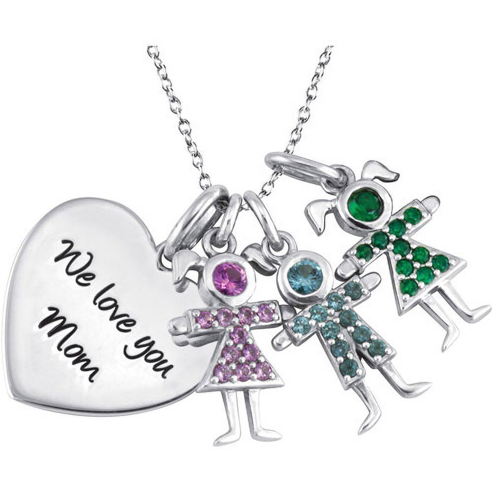 Personalized Family Jewelry Birthstone Kid's Pendant available in Sterling Silver