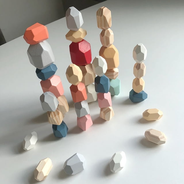 Lightweight Toy 36PC Puzzle Stacking Wooden Colored Natural Stone Education