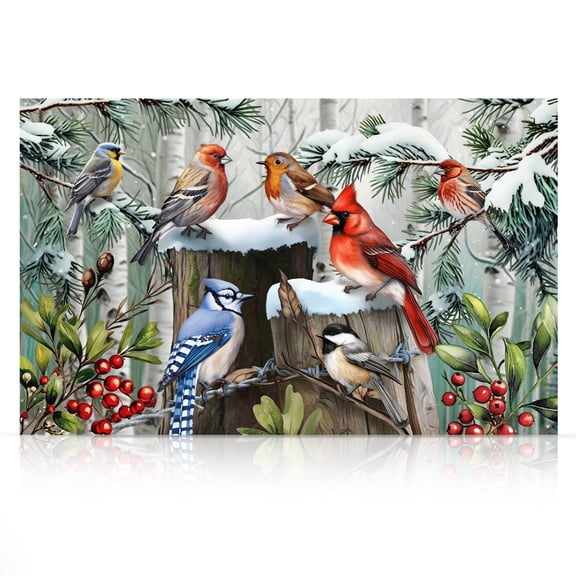 Briarwood Lane Winter Canvas Art 24x16 Winter Woodland Birds For Winter Large Canvas Art Large Lighted Canvas Wall Art LED Lights Winter Themed Decor