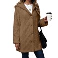 thumbnail image 2 of larppty Fleece Jacket for Women Winter Warm Button Down Hooded Coat Casual Soft Lightweight Fall Teddy Outerwear Fuzzy Coats (Coffee, 5XL), 2 of 5