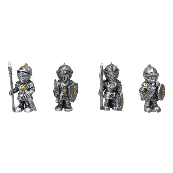Set of 4 Medieval Suit of Armor Knights With Axe Sword Shields Mini Figurines