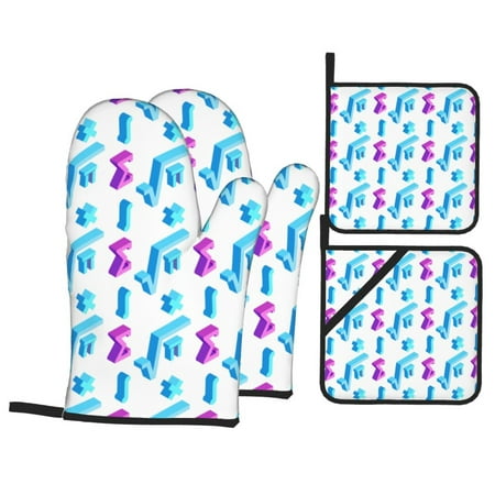 

Oven Mitts and Pot Holders Sets 4 pcs - funny Math Symbol Print Heat Resistant Silicone Oven Gloves with Non-Slip Silicone Surface and hot pads for kitchen Baking Cooking BBQ