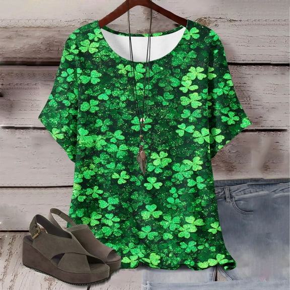 QUNYINEY St Patricks Day Tshirts Shirts for Women Short Sleeve Crew Neck Casual Tops Pullover Plus Size Loose T-Shirts