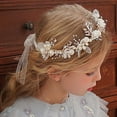 thumbnail image 3 of LIURUIJIA Princess Flower Crystal Headpiece Rhinestone Pearl Headband Alloy Floral Bridal Hair Accessories Communion Wedding Prom Photography for Girls and Women, 3 of 6