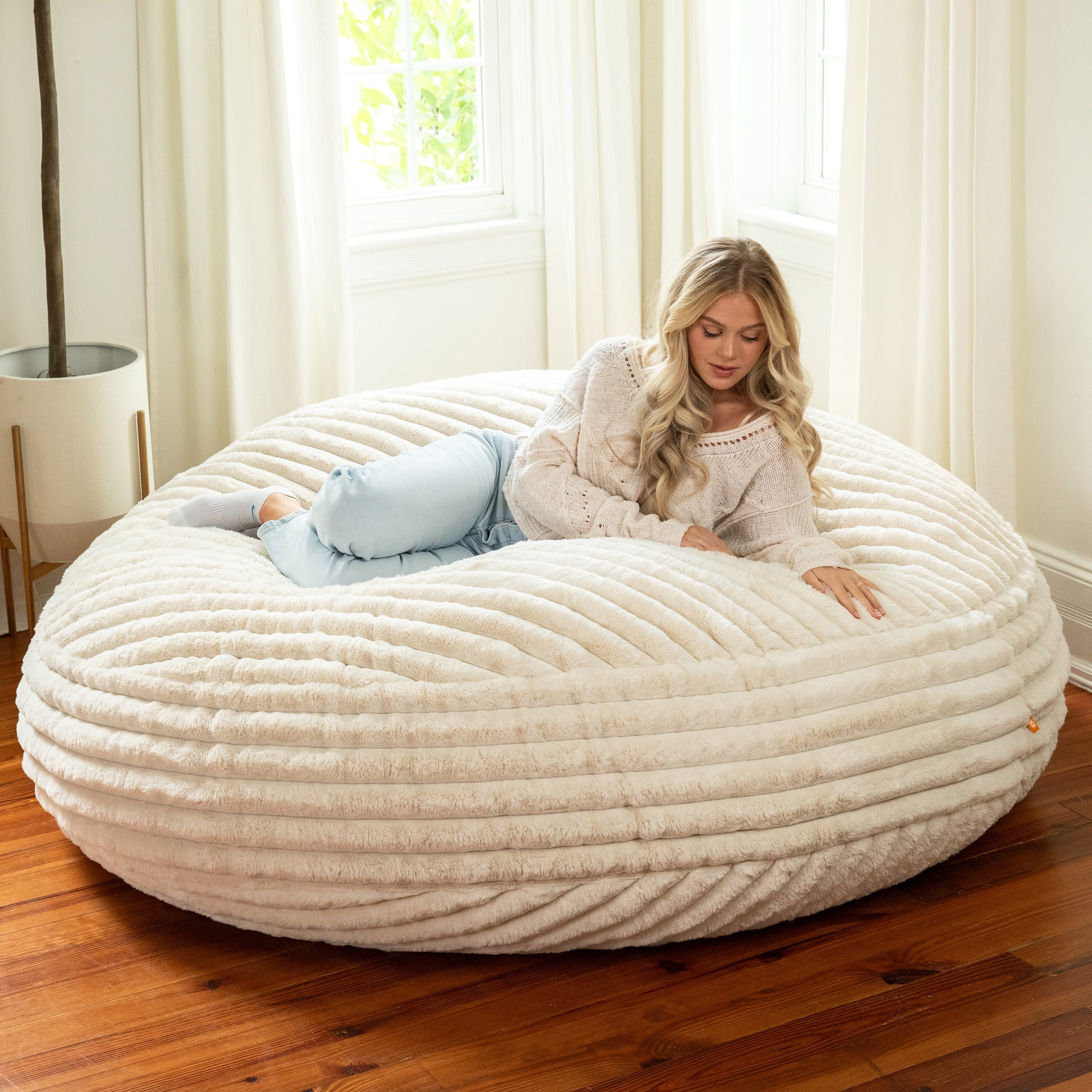 Jaxx 6 Foot Cocoon - Large Bean Bag Chair for Adults, Premium Luxe Faux Fur - Mondo Ivory