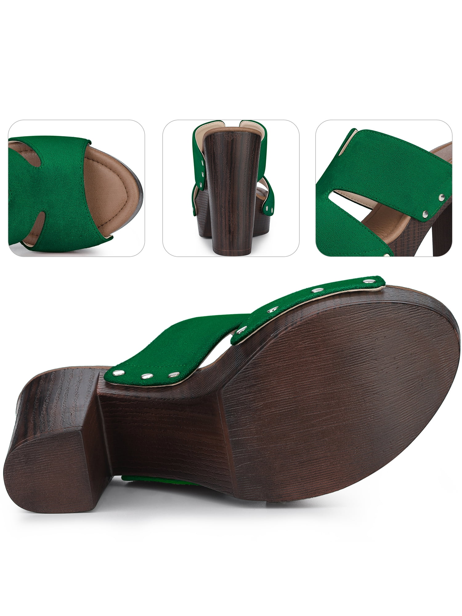 DARING DIVA Women's Block High Heels Slides Sandals Green 8/UK 6/EU 38