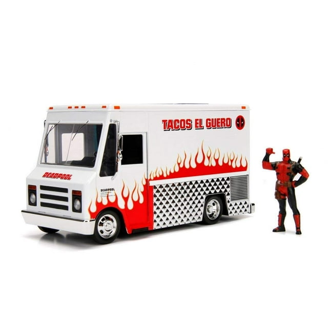 Coche fundido a presión Jada Toys Marvel Deadpool & Taco Truck a escala 1:24