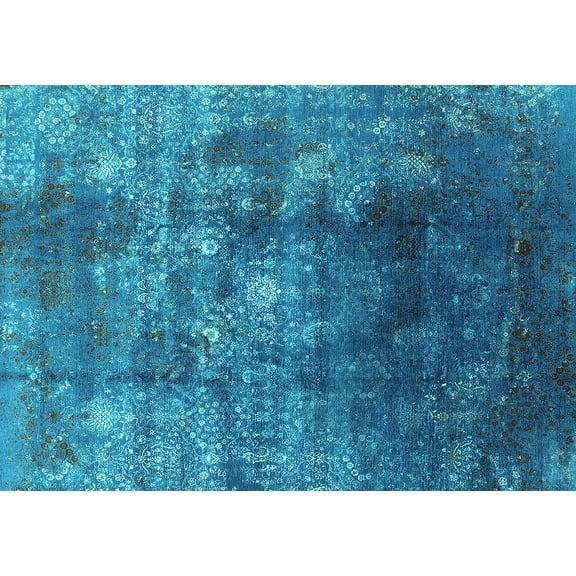 Ahgly Company Machine Washable Indoor Rectangle Persian Turquoise Blue Bohemian Area Rugs, 5' x 7'