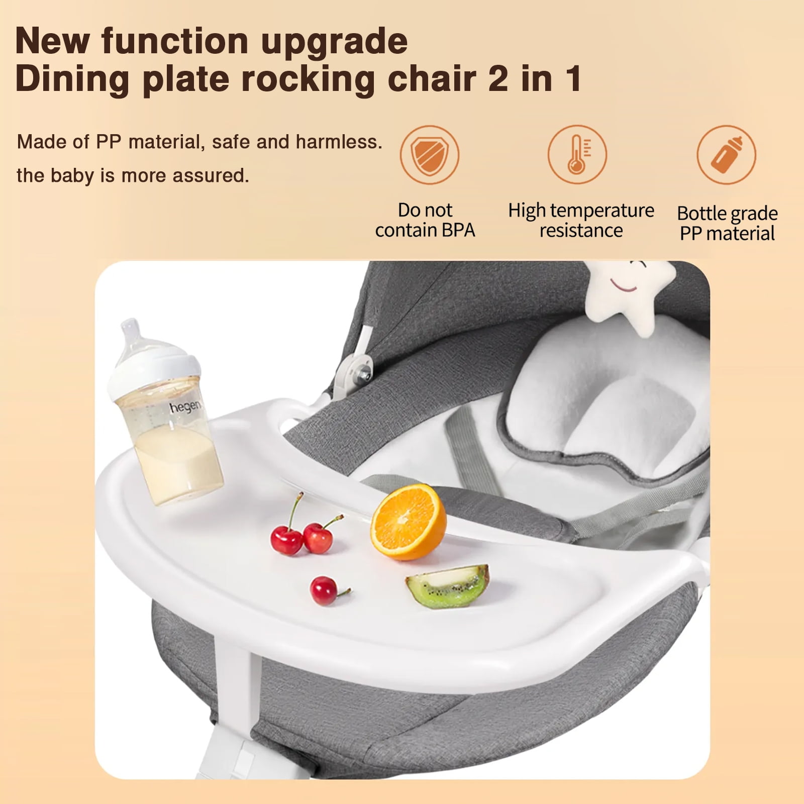 HAOUUCYIN Baby Swing, Infants Rocker with 5 Swing Speeds, 3 Seat Positions, bluetooth Music, Gray