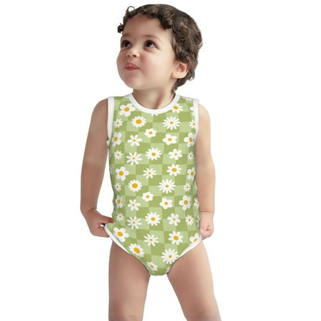 

Vsdgher Daisies Flowers Print Baby Unisex Baby Cotton Sleeveless Bodysuits Soft and velvety comfortable and breathable