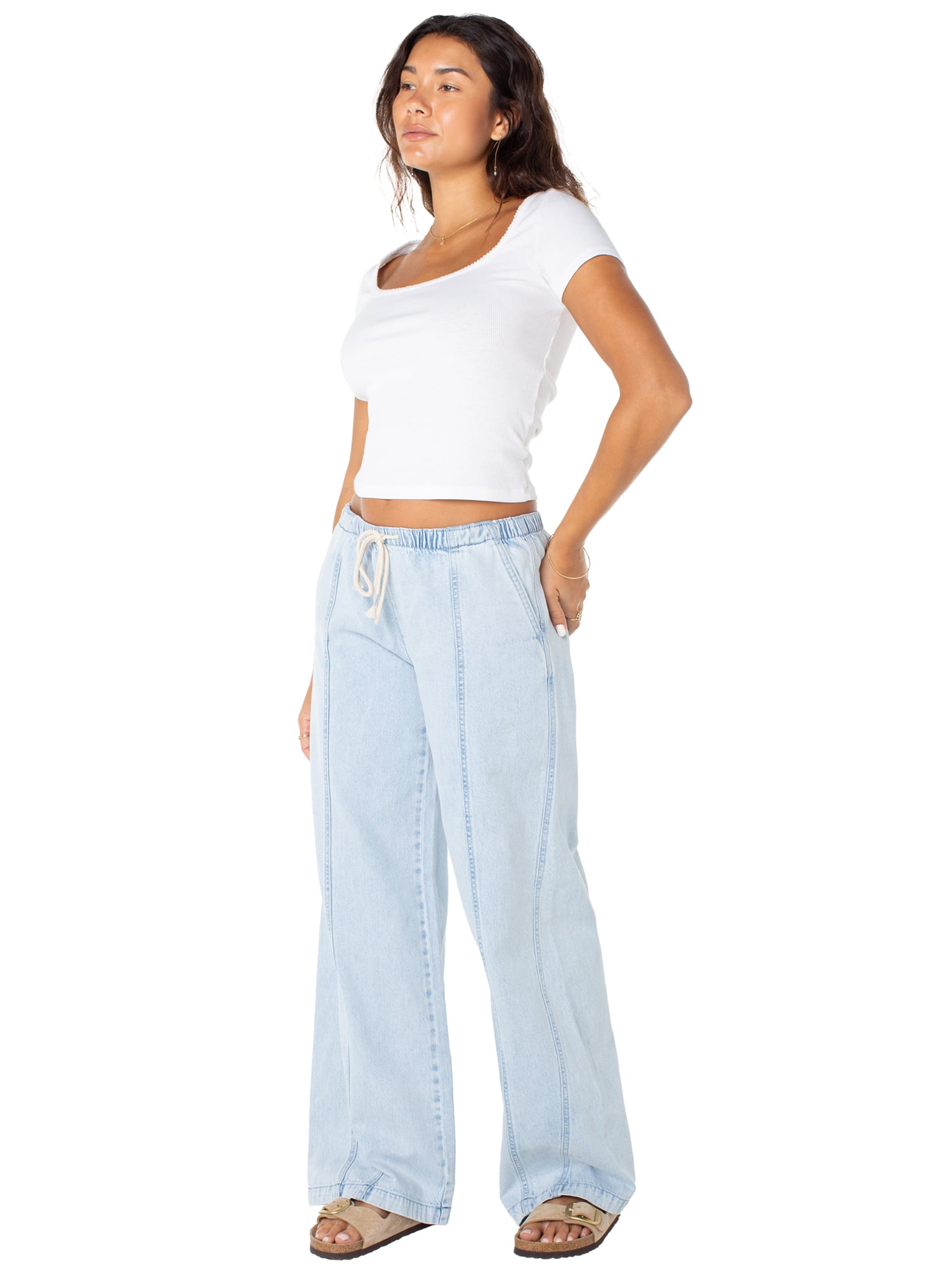 Celebrity Pink Women's and Women's Plus Drapey Wide Leg Jeans, Sizes XS-4X