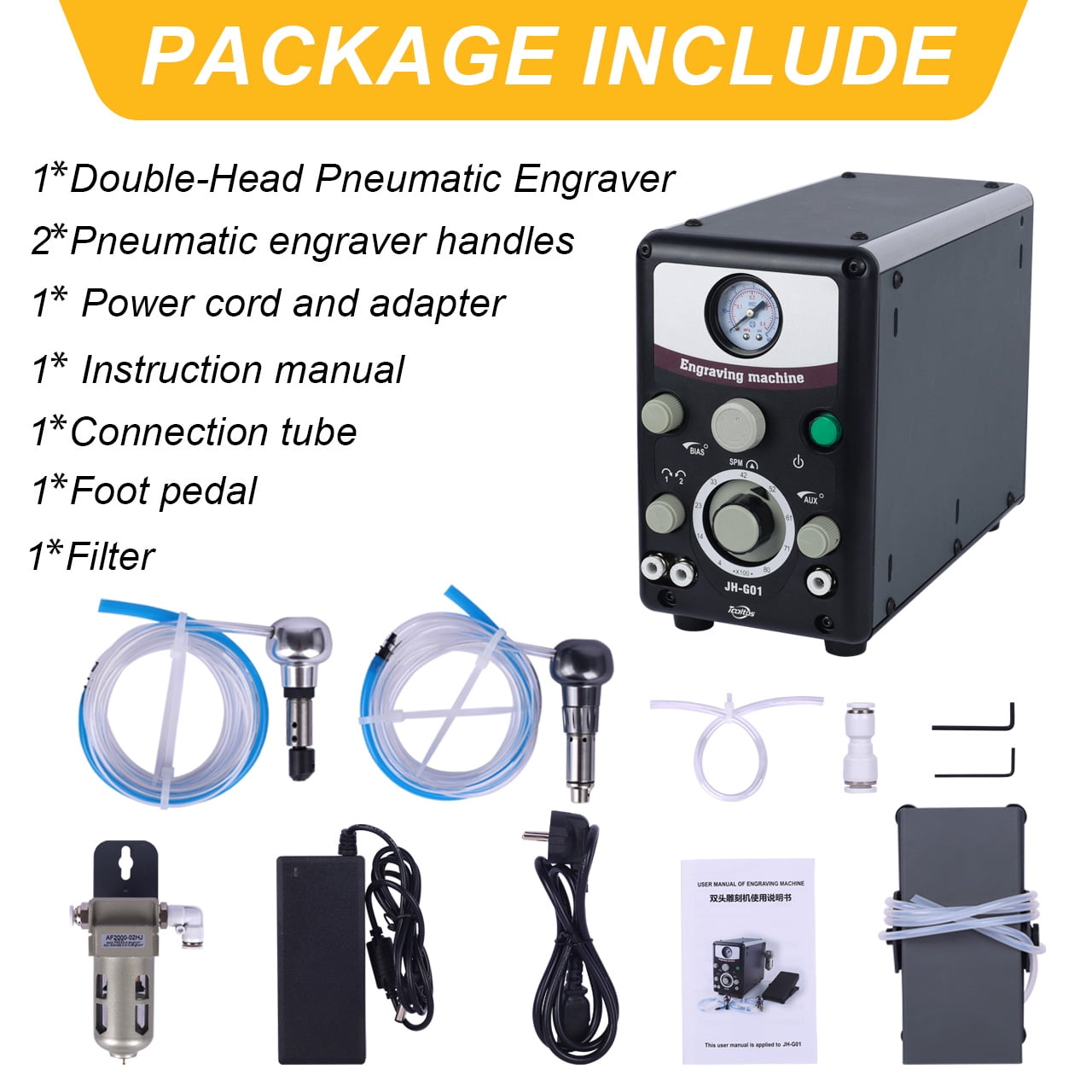 Tooltos Double-Head Pneumatic Jewelry Engraving Machine
