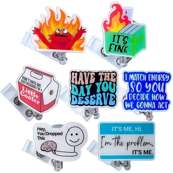 YJ Premiums 7pc Funny Badge Reel Retractable (For Nurse, Teachers, Nurses, Office Workers & Nursing)