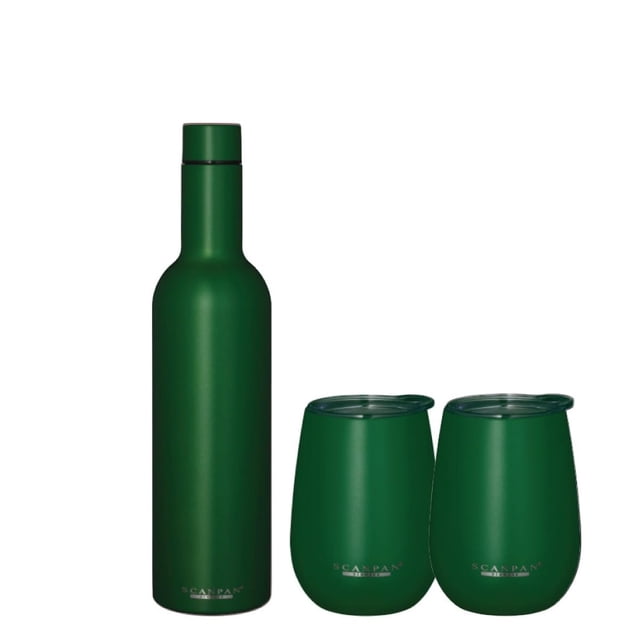 Set de regalo de vino Scanpan TO GO Forest Green con botella al vacío de 750 ml y 2 vasos de 350 ml