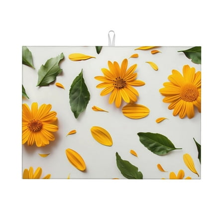 

Honeii Sunny Yellow SunFlower Print Kitchen Drying Mat Coffee Bar Mat Hide Stain Coffee Maker Mat for Countertops Coffee Pot Dish Drying Mat