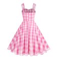 thumbnail image 5 of Pink Plaid Dress for Women Teens Holiday Party Fashion Sleeveless V Neck Cocktail Evening Swing Gowns Cute Dress (Medium, Pink 01), 5 of 6