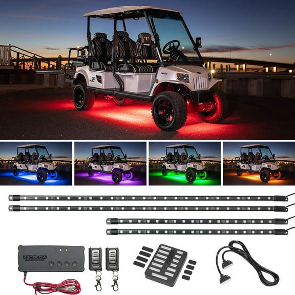 LEDGlow 4pc Million Color LED 6 Seater Limo Golf Cart Underbody Lighting Kit