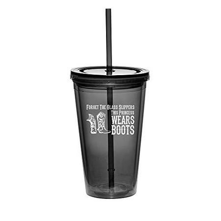 Wear Double Lock Brushing Boot - 16oz Double Wall Acrylic Tumbler Cup With Princess Wears Boots Cowgirl (Black)