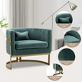 thumbnail image 3 of Andeworld Upholstered Velvet Accent Chair Modern Wide Arm Chair for Living Room Bedroom Armchair Barrel Chair Leisure Chair Lake Blue with Gold Legs, 3 of 6