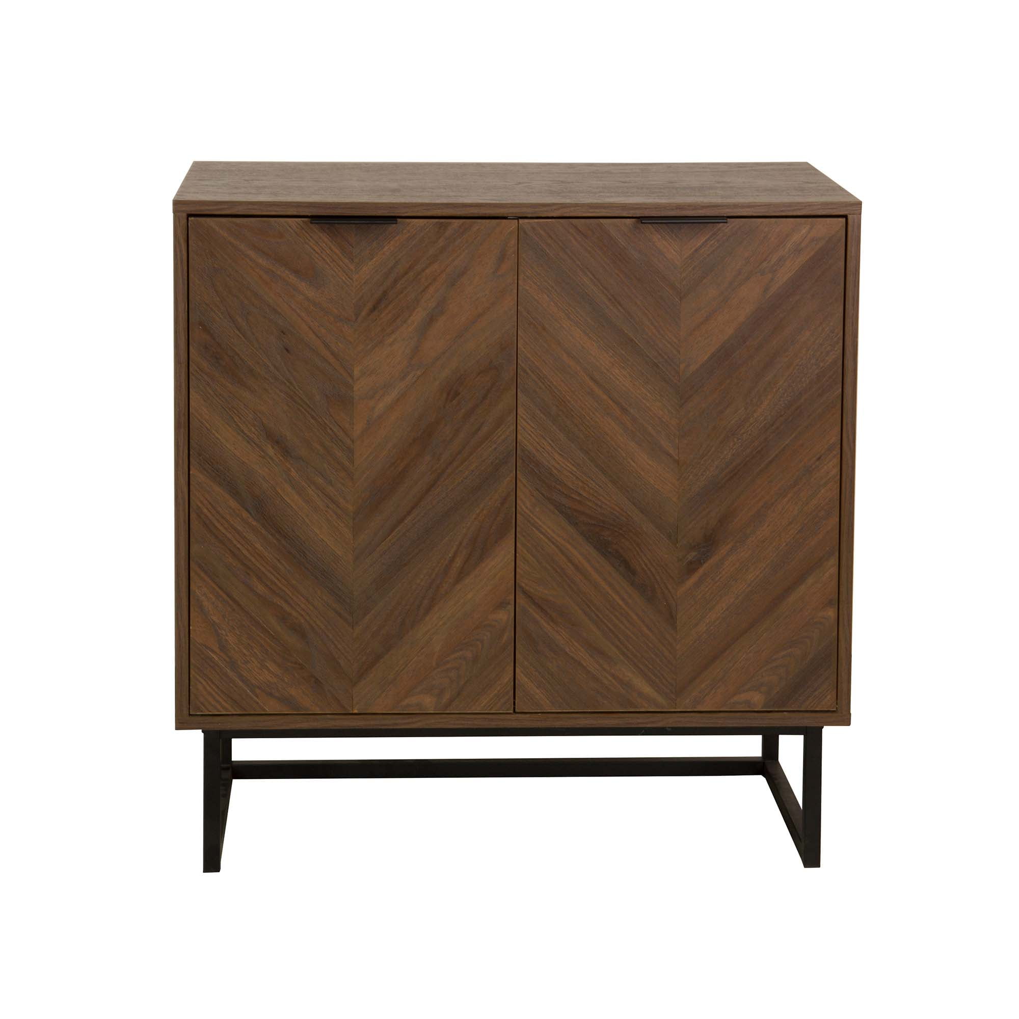 Nathan James Enloe Walnut Rustic Doors Black Metal Frame Base Modern Accent Storage Cabinet for Entryway